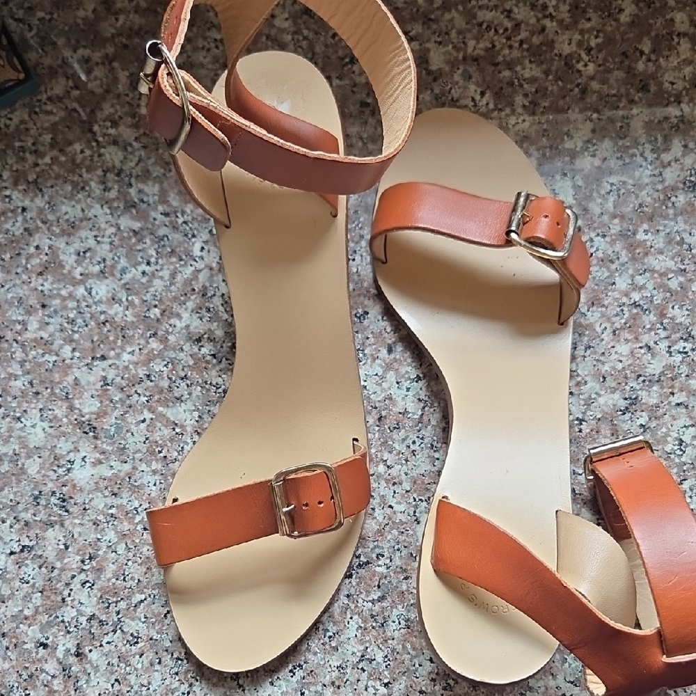 Women's Tan Ankle-Strap Low Block Heel Sandals